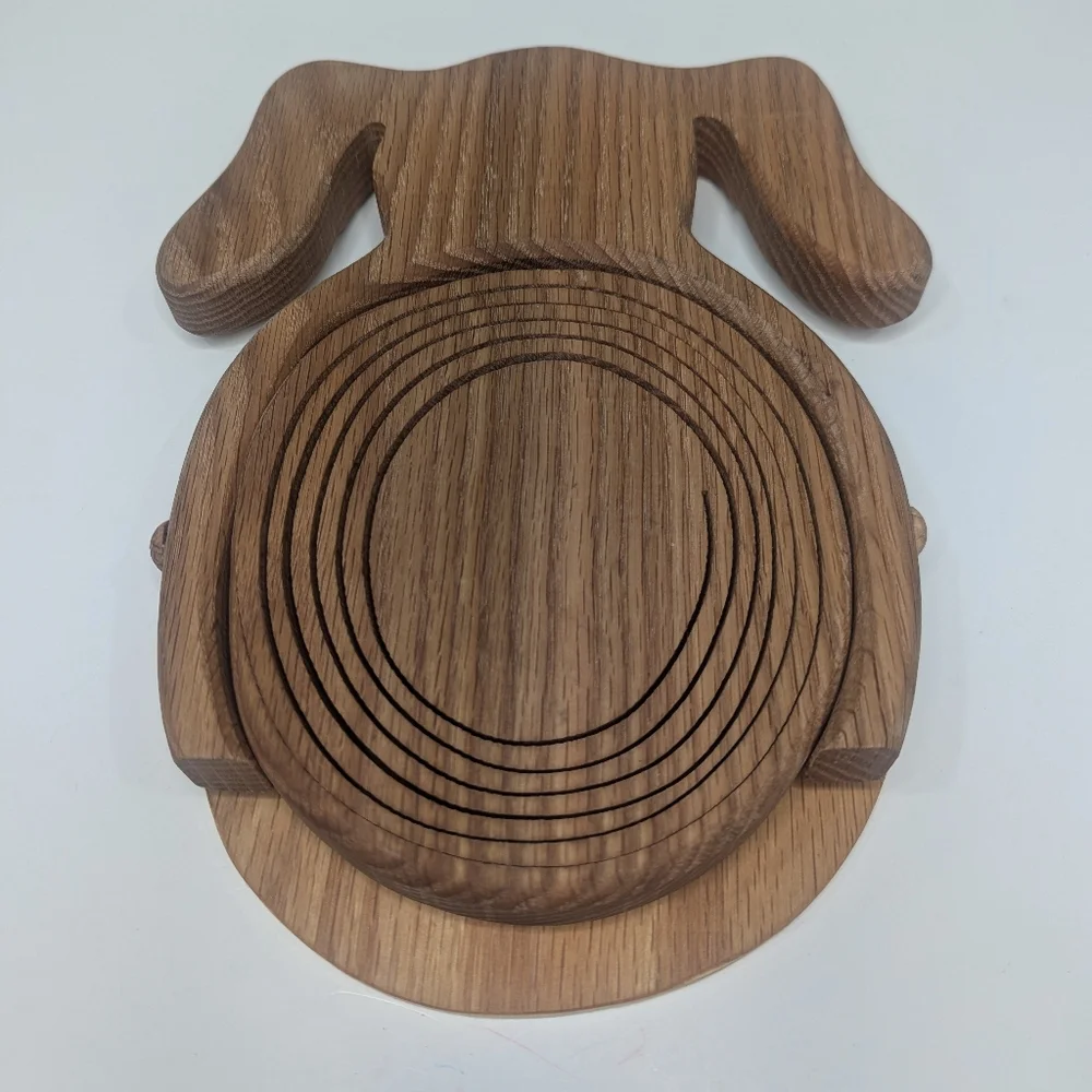 Oak Wooden Dog-Shaped Collapsible Egg Holder/Candy Dish/Basket